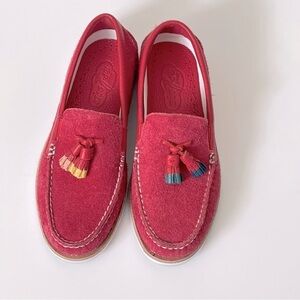 Sperry Original Boat Loafers Men’s 6 US Suede Tassels Red Berry Casual Preppy